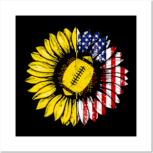 Sunflower American Flag Rugby Lover Gifts 4th Of July Posters and Art